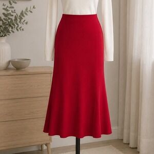Ann Taylor LOFT Womens Skirt Red Wool Blend Flared Mermaid Midi 0